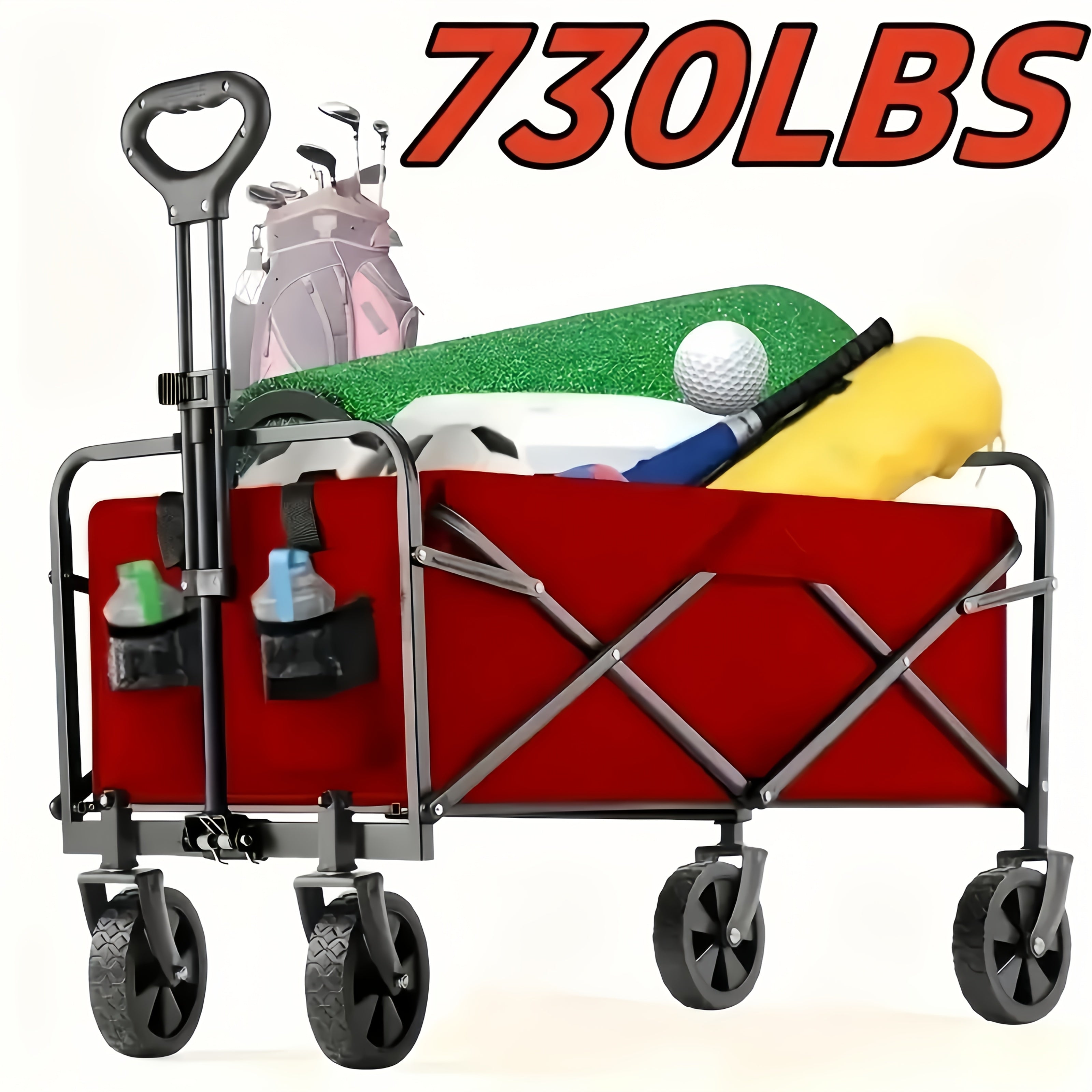 Folding Wagon Cart 360° All-Terrain Heavy Duty | Camping Beach Picnic Garden Sports Wagon with Cup Holder