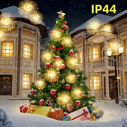Meteor Shower Rain Lights Outdoor, 480 LED Solar Starburst Ball Lights 8 Tubes with Remote & Timer, IP44 Waterproof Falling Rain Drop Icicle String Lights for Christmas Tree Garden Party Wedding Decor
