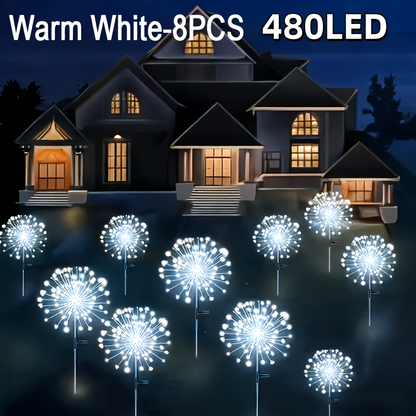 Solar Fireworks Lights Outdoor Waterproof 240–640 LED 8 Lighting Modes – 4/8 Pack Garden Stake Lights for Christmas Yard Wedding Patio Lawn Holiday Decoration