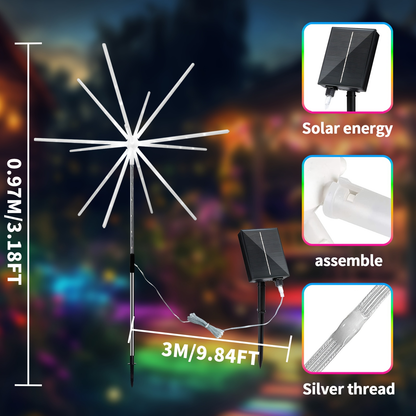 Solar Meteor Lights Outdoor 4 Pack 336 LED True 3D Firework Effect IP65 Waterproof Ground Stake with Remote Control Multi-Color – Garden Patio Christmas Valentine Party Camping Decoration