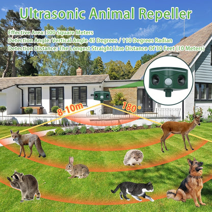 Ultrasonic Animal Repeller | Solar Motion Sensor Deer Cat Dog Garden