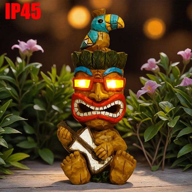 Hawaiian Tiki Statue Standing Resin Totem Pole | Woodcarving Tribal Figure Outdoor Decor for Terrace Bar Party Unique Gift