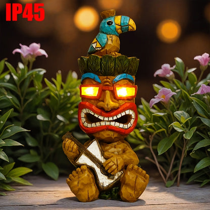 Hawaiian Tiki Statue Standing Resin Totem Pole | Woodcarving Tribal Figure Outdoor Decor for Terrace Bar Party Unique Gift