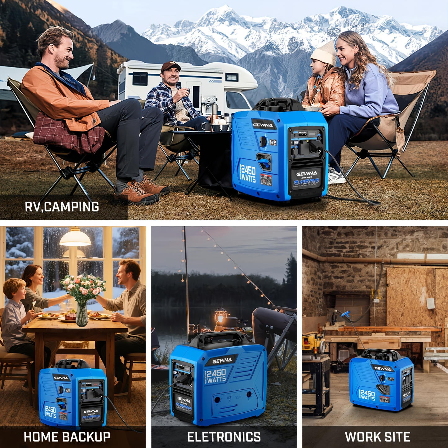 Inverter Generator 2450W & 3450W Super Quiet | EPA Compliant, 1.6 Gal Tank 8.3Hr Runtime, Portable Gas Generator for Home Backup, Camping, RV, Emergency Power