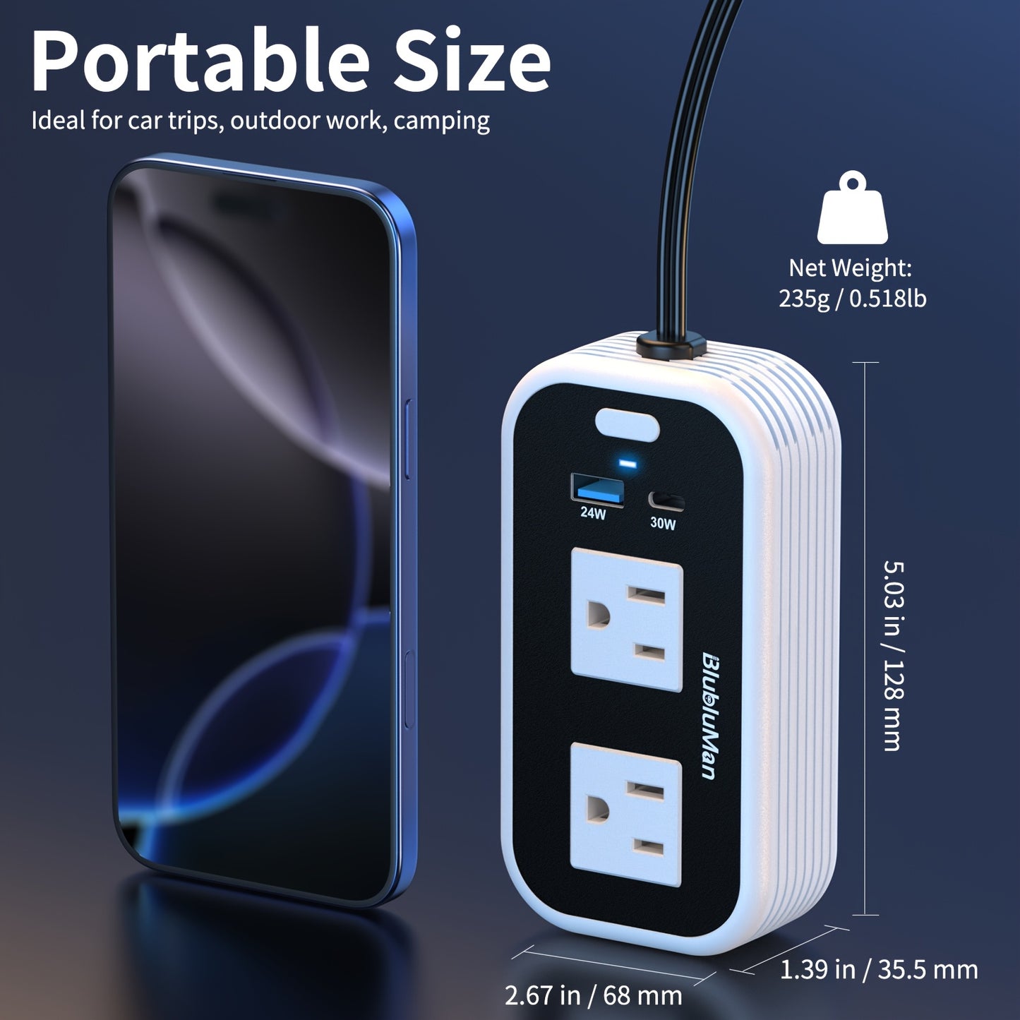 Car Plug Inverter 200W DC 12V to AC 110V with 30W PD Fast Charging QC3.0 24W USB-C Outlet Adapter for Laptop Computer Phone Tablet Vehicle Travel Road Trip