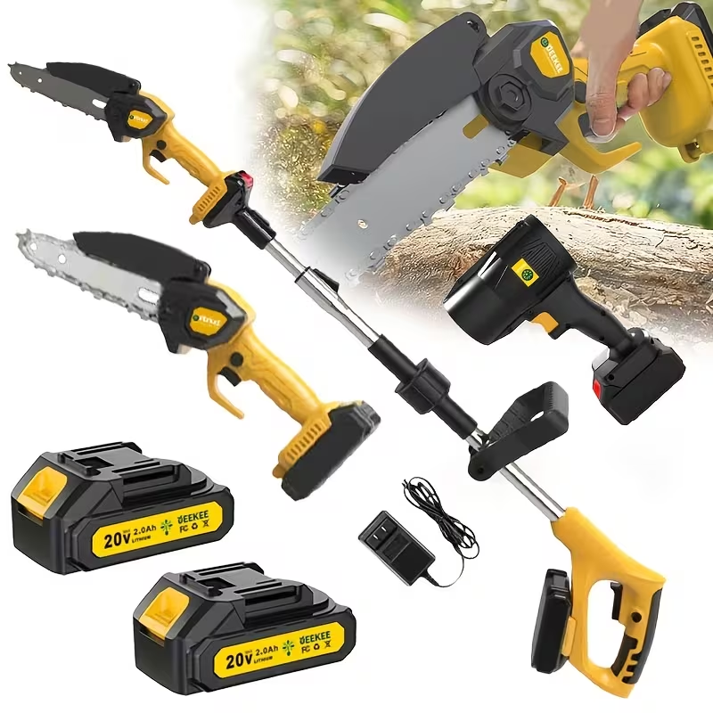 3-in-1 Cordless Pole Saw, Chainsaw & Leaf Blower – 5.8ft Telescopic Pole, 2 Batteries, for Tree Trimming, Gardening & Landscaping