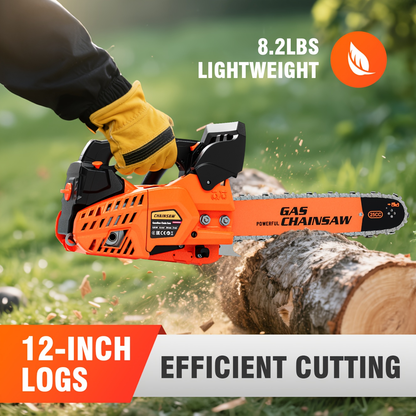 Gas Chainsaw Set – 12-Inch 25CC Pruning Saw & 20-Inch 62CC Heavy-Duty Log Cutting Chainsaw, Choose by Need