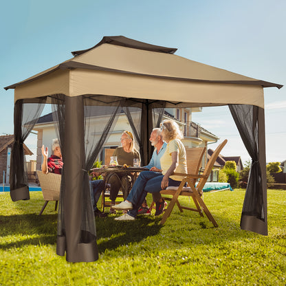 Patio Gazebo Pop-Up Double Roof Mosquito Net 11x11 12x12ft Shade