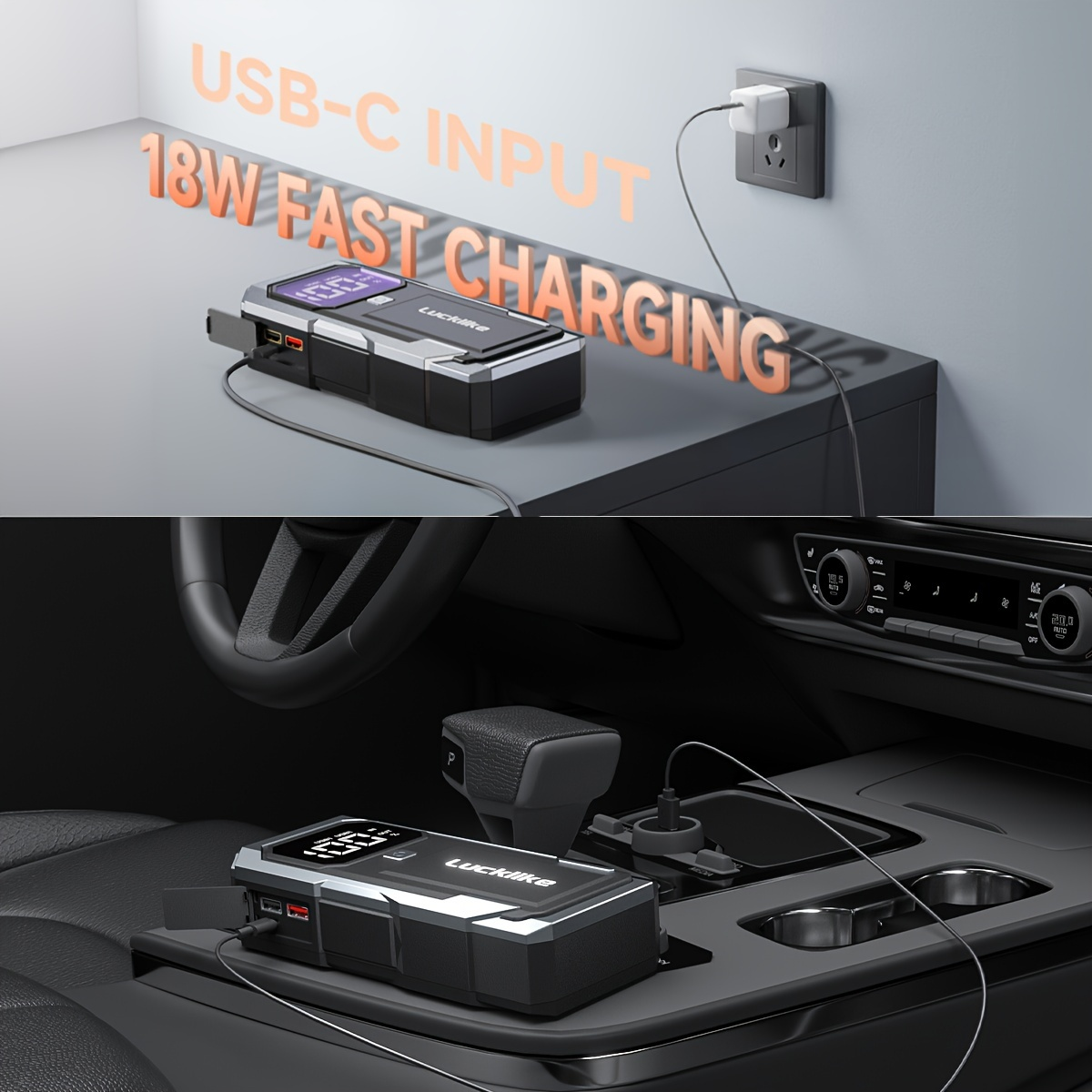 Battery Jump Starter 5000A 3000A Peak for Gas Diesel Engines QC3.0 18W Fast Charge USB-C Recharge Digital Display LED Light Intelligent Clamps Power Bank