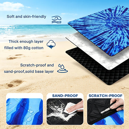 Picnic Blanket Outdoor Waterproof Extra Large 80x80 Foldable Beach Mat Camping Blanket Portable Sandproof Plaid Pattern for Family Travel Park