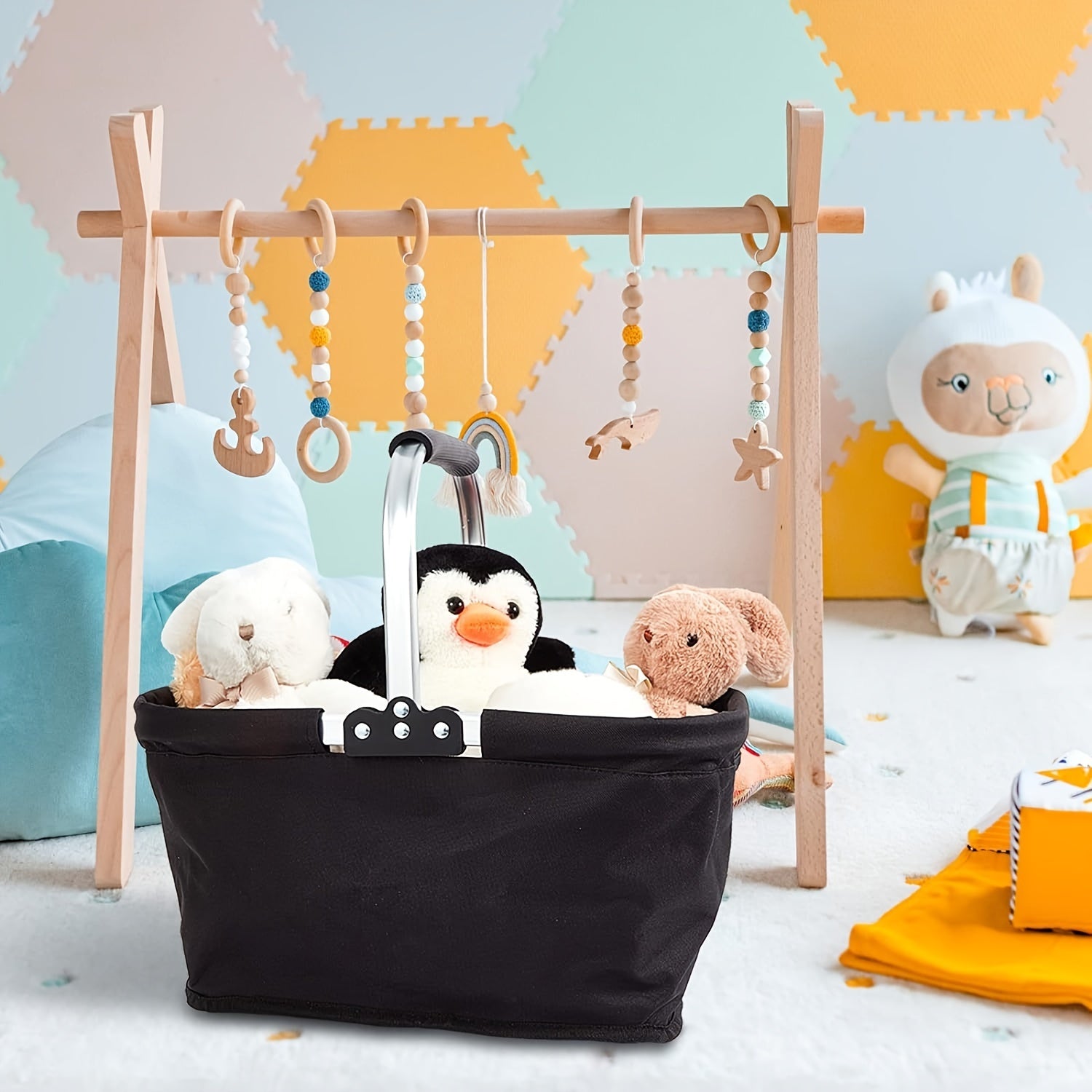 Foldable Picnic Basket Insulated | Portable Shopping Basket Aluminum Frame Oxford Cloth with Zippered Pocket