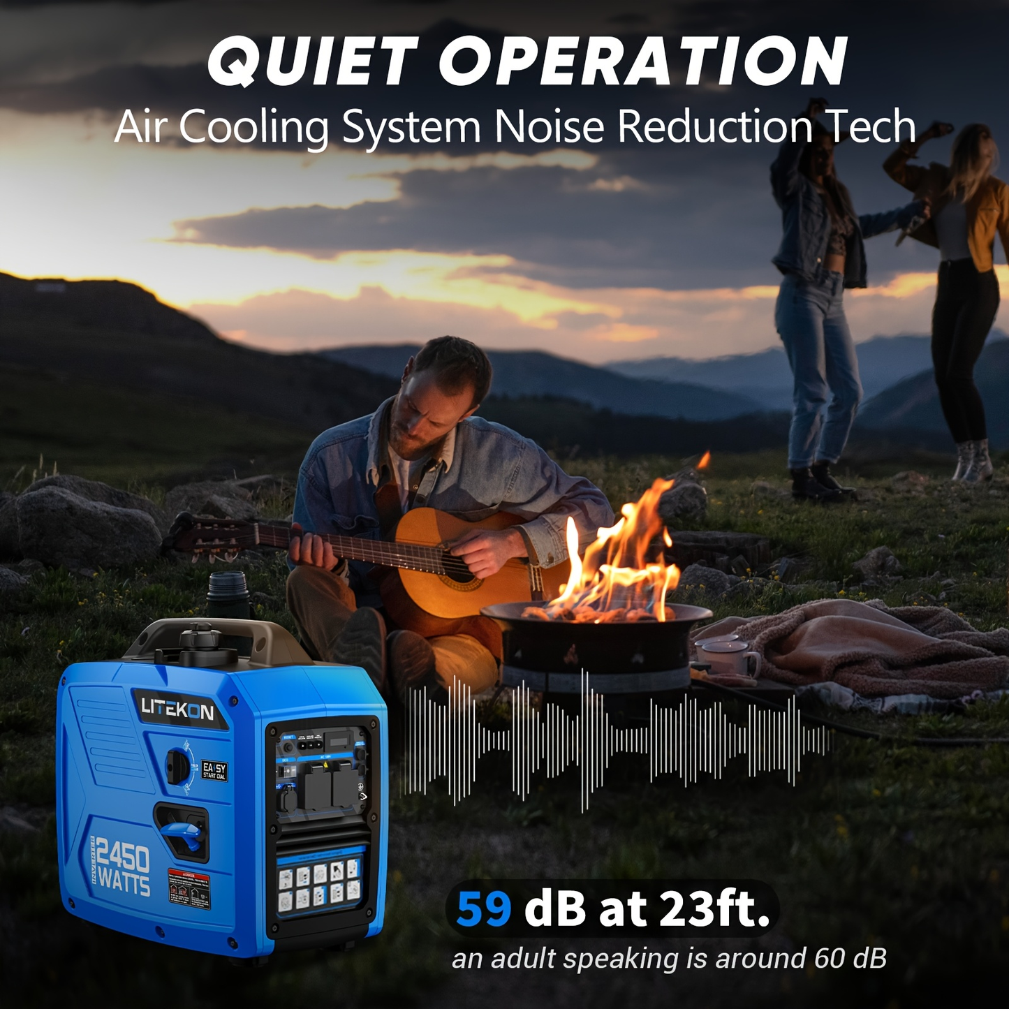 Inverter Generator 2450W Portable Super Quiet Gas Powered – 120V, 1.6 Gal Tank 8.3Hr Run Time, EPA Compliant, for Home Backup, Camping & RV Use