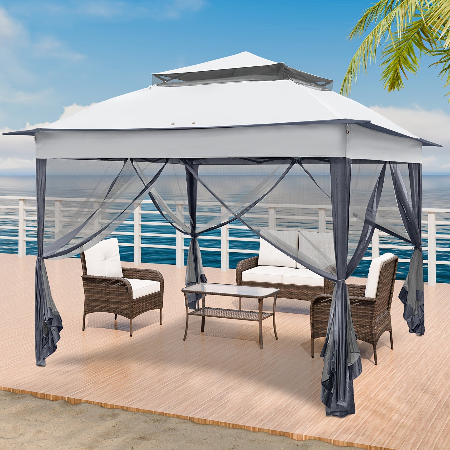 Instant Gazebo Tent 11x11 FT Mosquito Netting No Assembly Required