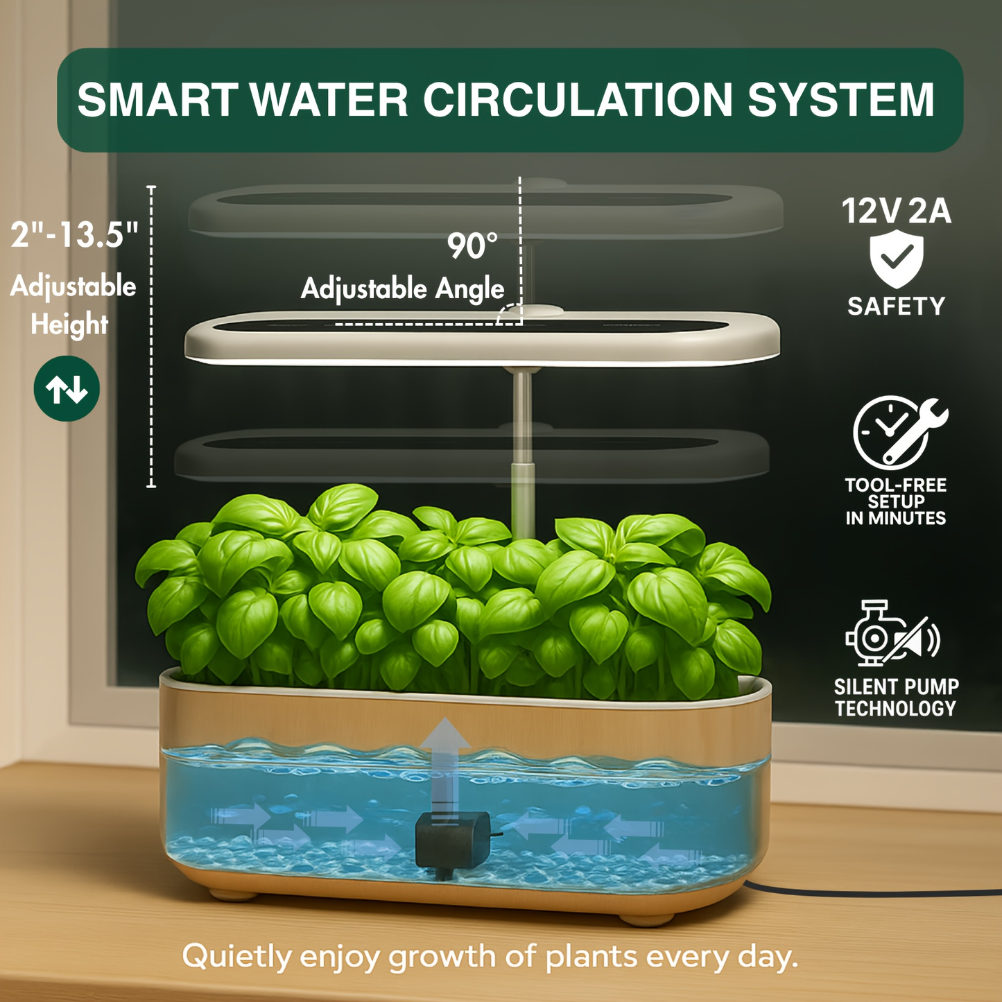 Hydroponic Garden Kit 14-Pod with LED Grow Light – Smart Timer, Quiet Pump & 1.32 Gal Tank, 75-Piece Indoor Herb Garden System for Vegetables, Flowers & Herbs, Plug & Play