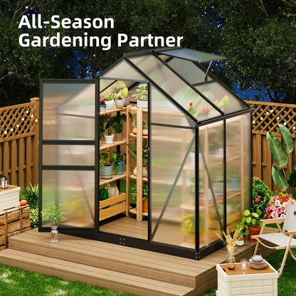 Polycarbonate Greenhouse 6x4ft Walk-In with Aluminum Frame & Roof Ventilation | Durable Outdoor Garden Greenhouse Easy Assembly | Backyard Year-Round Growing