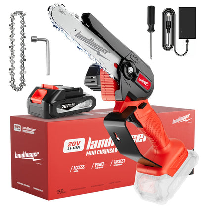 Mini Chainsaw Cordless 4 & 6 Inch Electric - Upgraded Portable Battery Chainsaw with Safety Lock, Splash-Proof Cover & Rechargeable Battery for Tree Pruning, Branch Cutting & Garden Use