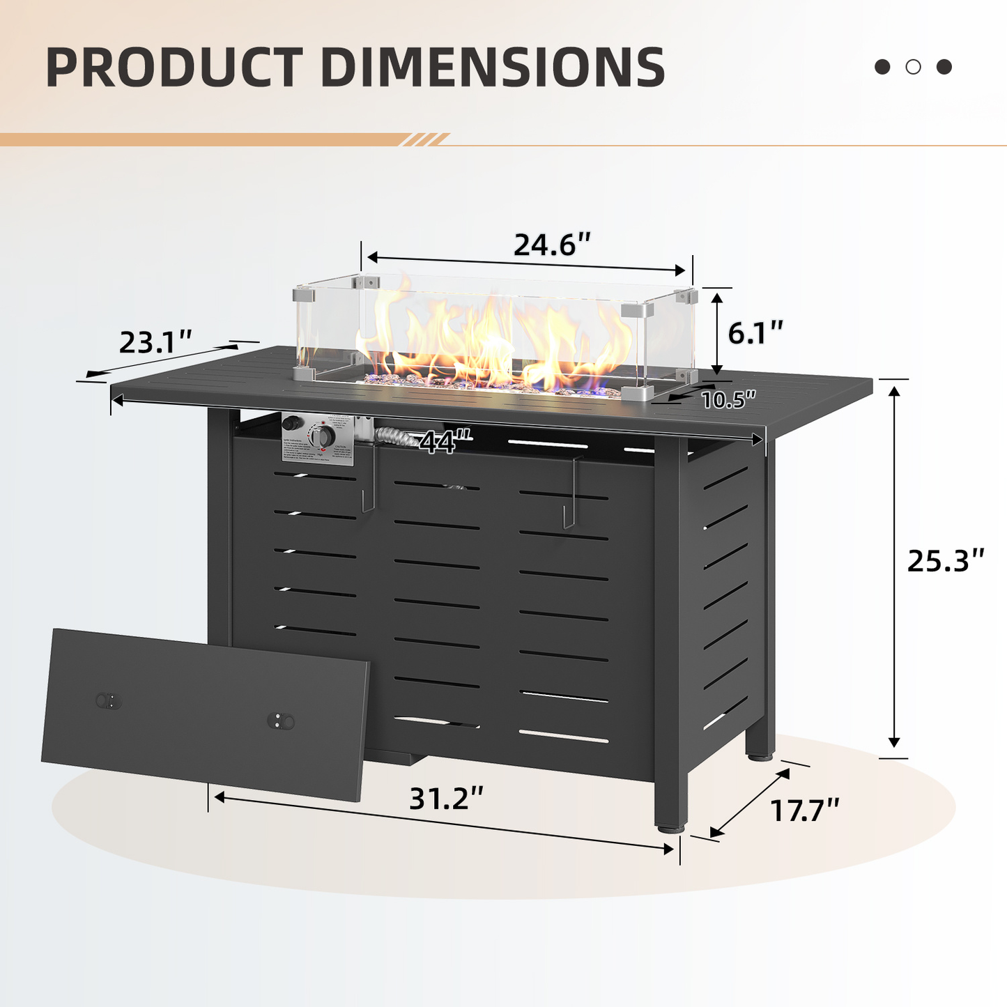 Propane Fire Pit Table Outdoor 50,000 BTU Gas Fire Table with Lid Lava Rocks & Waterproof Cover for Patio Backyard Deck Black Brown 40"/44"