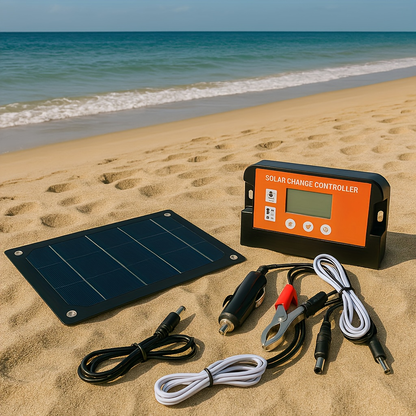 Solar Panel Kit 100W Monocrystalline with Extension Cable, Battery Clip & Charge Controller – 12V/24V for RV, Camper, Off-Grid Camping & Outdoor Portable Solar Generator