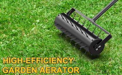 Lawn Punch Aerator 17" Heavy-Duty Metal Roller with Bearing Design, 60" Long Handle for Effortless Weeding & Aeration, Manual Garden Lawn Punch Tool Black
