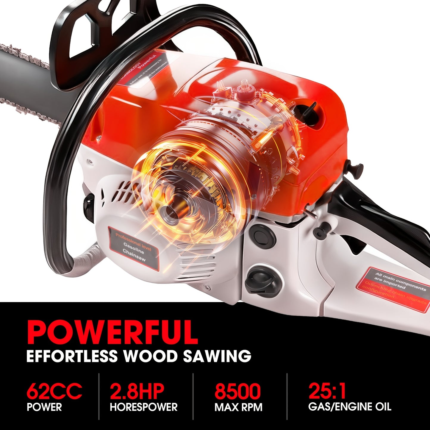 62CC Gas Chainsaw 20 Inch – 2-Stroke Engine, Anti-Vibration, Logging & Farm