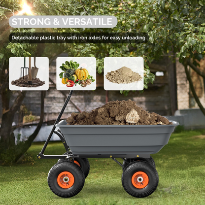 Garden Cart Dump Wagon 440 lbs Capacity, 4-Wheel Poly Cargo Cart with 2-in-1 Handle for Garden, Farm, Lawn and Yard Hauling, 44x26x39 in, Gray