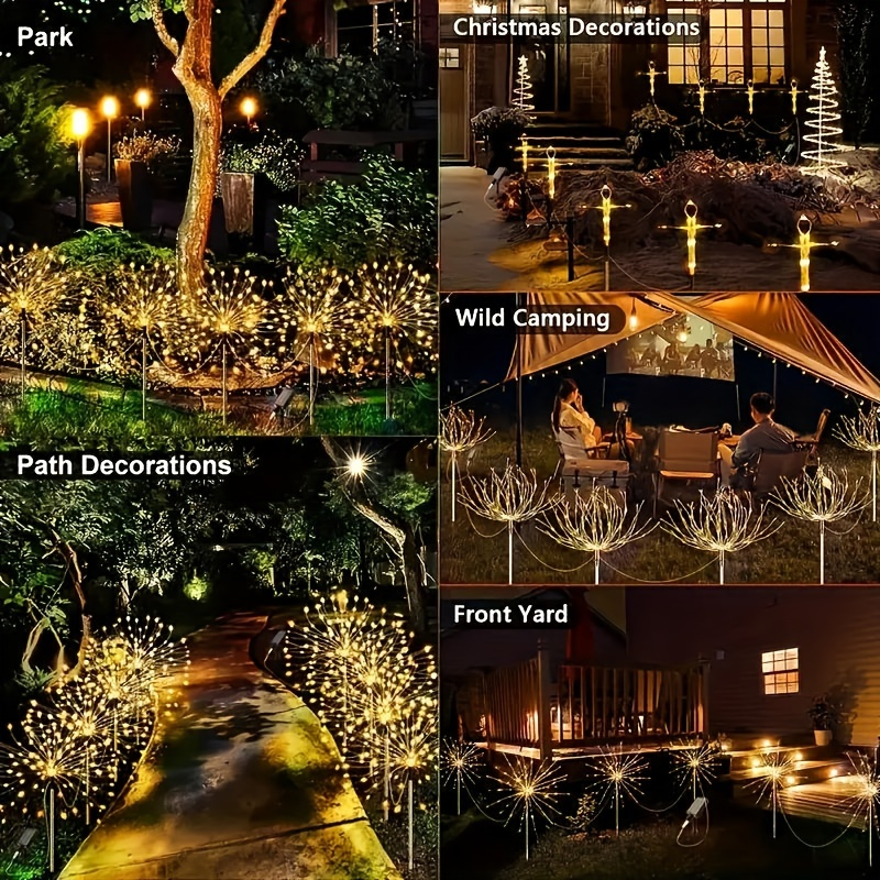 Solar Dandelion Lights with Remote Control 540/1080 LED 8 Modes Warm White – 6/12 Pack Outdoor Fireworks Stake Lights for Lawn Garden Christmas Halloween Festival Decoration