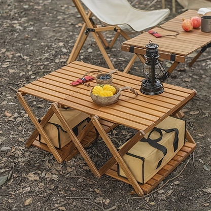 Wooden Camping Table Foldable Lightweight Natural Wood Portable Indoor Outdoor Table for Backyard BBQ, Picnic, Hiking & Easy Storage
