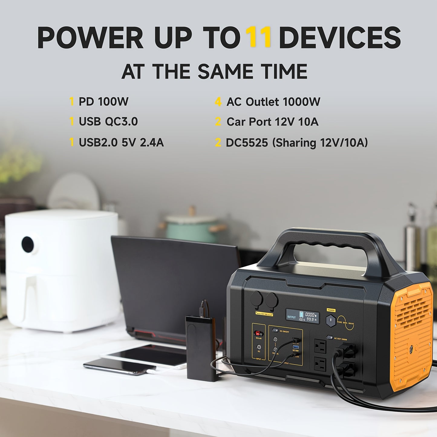 Emergency Power Station 300W / 1000W | 299Wh 1024Wh Solar Generator AC Outlet 2 DC 3 USB | RV Camping Survival Gear Hunting Fishing Travel Backup