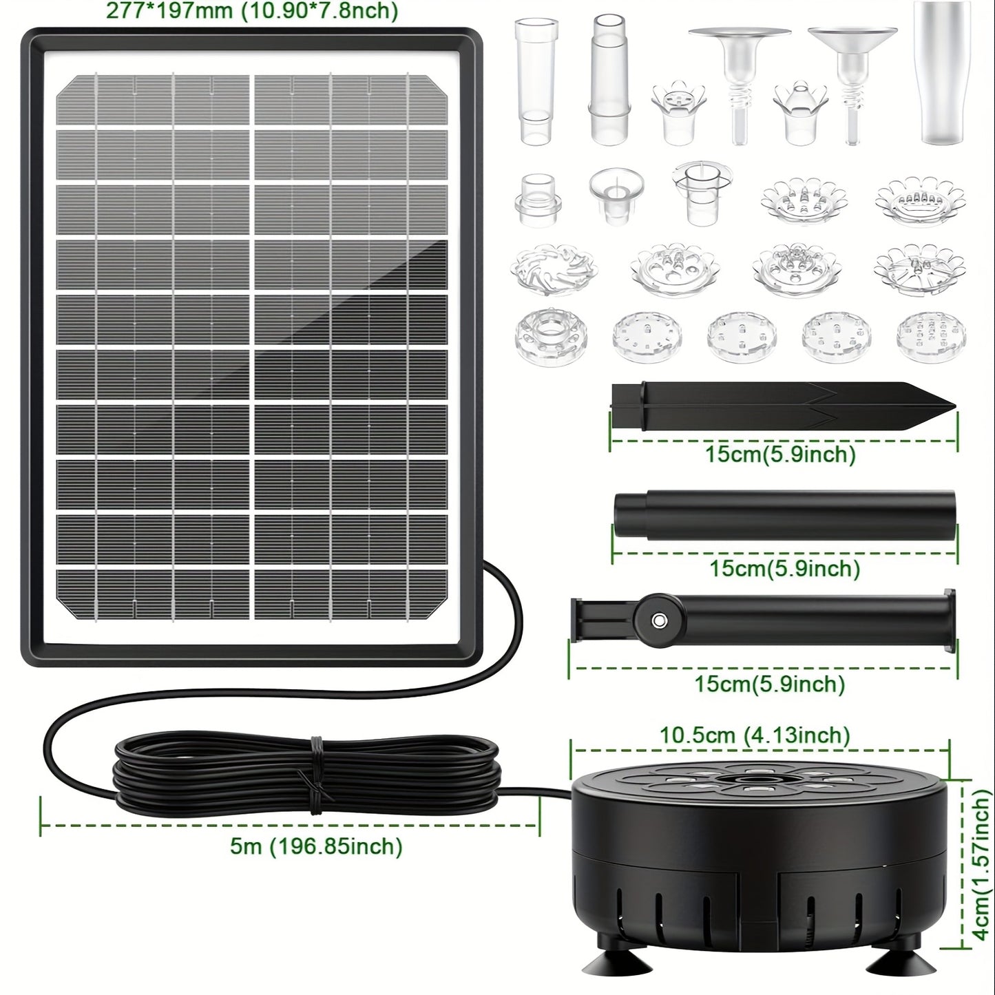 Solar Fountain Pump LED Lights Remote Control – 16 Nozzles 4400mAh