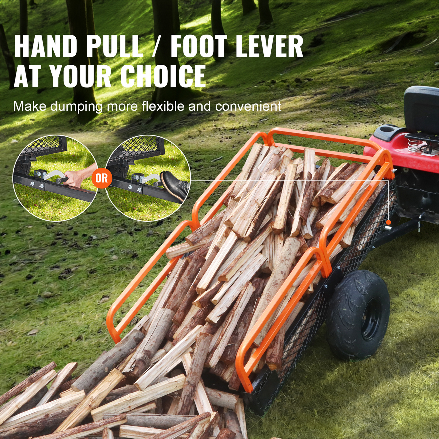 Tow Behind Dump Cart ATV Trailer 750-1500 lbs, Heavy Duty Steel Garden Dump Trailer 12-15 Cu Ft with Removable Sides & Pneumatic Tires for Mowers, Tractors, UTV