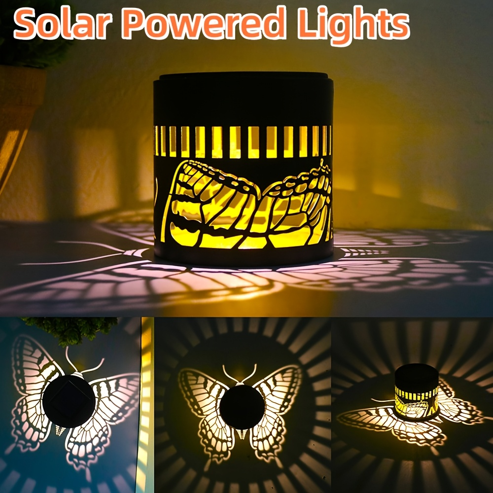 Solar Fence Lights Mandala Metal Lantern Outdoor Butterfly Garden Decor IP65 Waterproof Solar Powered Deck Step Wall Light for Patio Backyard Yard Xmas