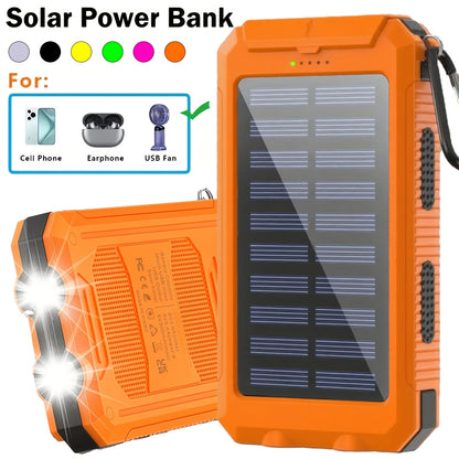 Solar Charger 12800mAh Portable Power Bank - Dual USB 5V Output, LED Flashlight, Outdoor Backup Battery for All Cell Phones, Camping, Hiking & Emergency Use