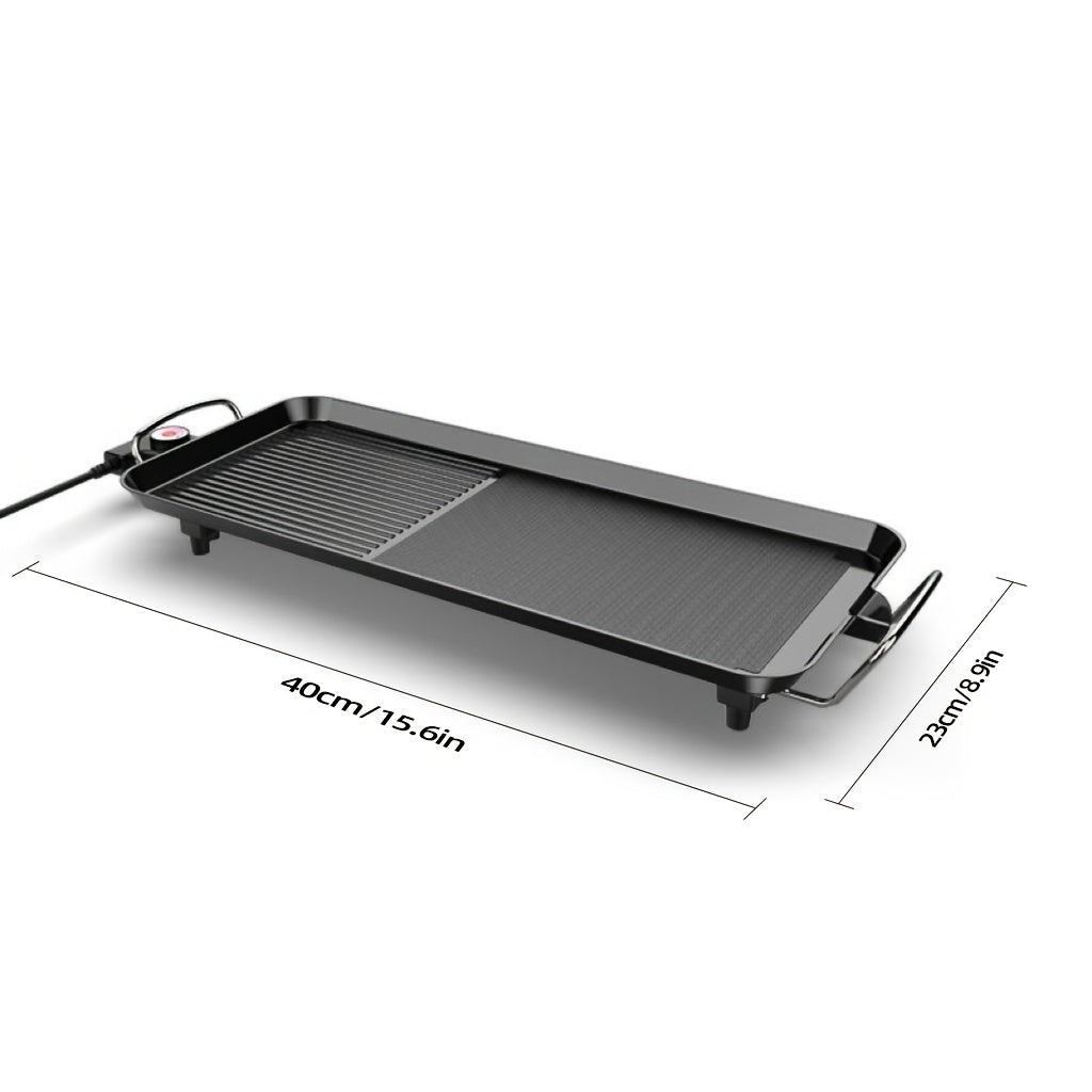 Indoor Electric Grill Smokeless – Non-Stick BBQ Griddle with Adjustable Temperature & Drip Tray, Extra-Large Extended / Medium / Large Roasting Pan, Multifunctional Indoor & Outdoor Barbecue – Holiday Gift Idea