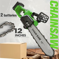12-inch green chainsaw -- 2 batteries
