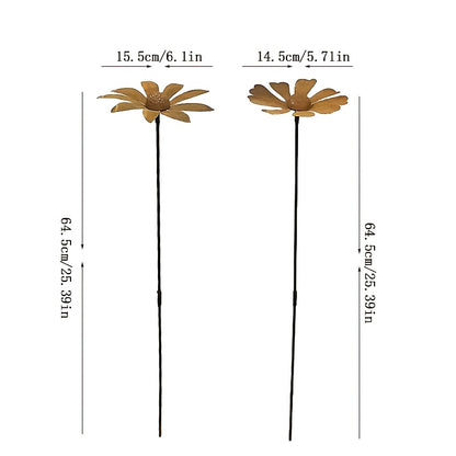 Metal Flower Garden Stakes | Rusty Daisy Chamomile Outdoor Yard Art