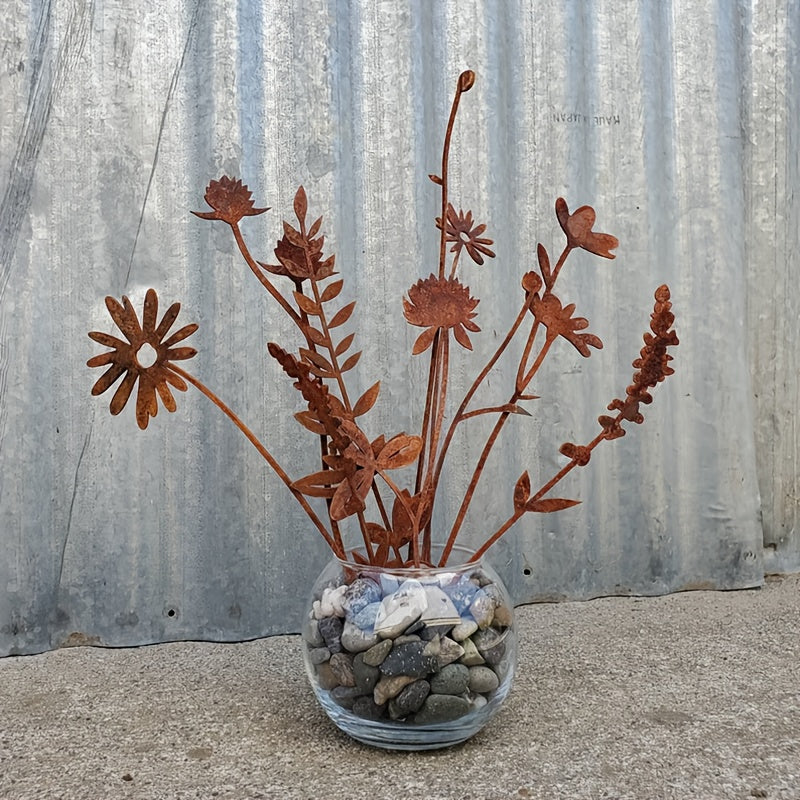 Metal Wildflower Bouquet | Rusty Stems Vase Garden Home Decor Gift