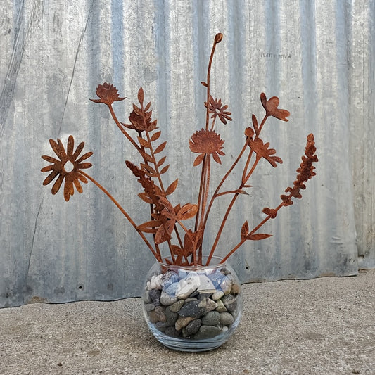 Metal Wildflower Bouquet | Rusty Stems Vase Garden Home Decor Gift