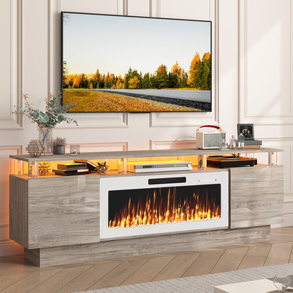 Entertainment Center with Electric Fireplace – 70" Modern TV Stand for TVs Up to 80", 36" LED Flame, High Gloss Cabinet, Multi-Color Options for Living Room