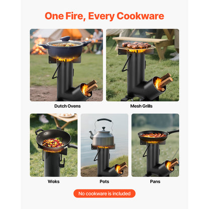Rocket Stove Wood Burning Portable Camping Stove Carbon Steel Cast Iron Top with Storage Bag Outdoor Cooking Stove