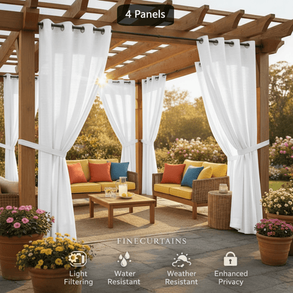 Sheer Curtains for Patio Outdoor – Grommet Top, 4 Panels, Light Filtering, UV & Water Resistant, Privacy Drapes for Pergola, Gazebo, Porch, Backyard, Beige Black Gray White Silver Taupe