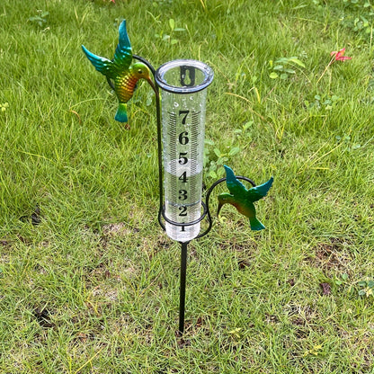 Rain Gauge | Hummingbird Garden Art Metal Frame Outdoor Yard Decor