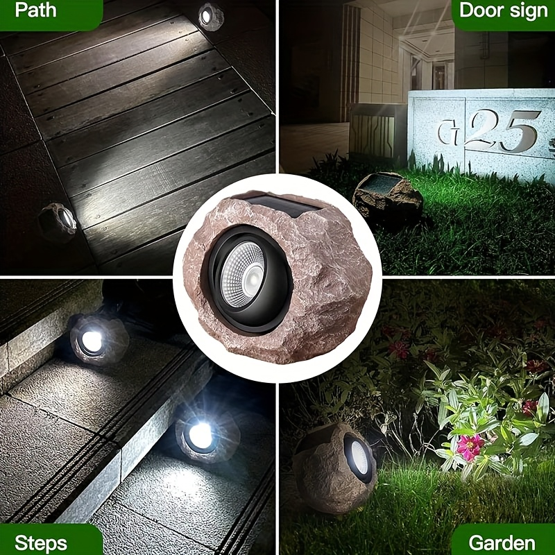 Solar Rock Lights Outdoor Set of 2 IP44 Waterproof LED Warm White Fake Stone Garden Lights Auto Sensor for Lawn Pathway Park Villa Wedding Decor
