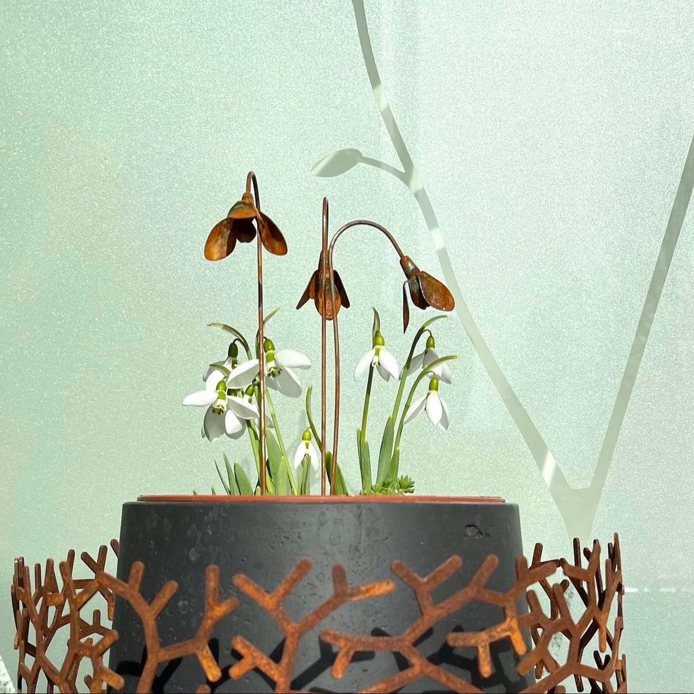 Metal Garden Stakes | Rusty Snowdrop Yard Art Sculpture Outdoor Decor