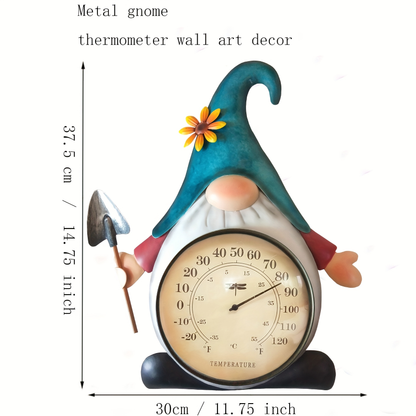 Outdoor Thermometer Metal Gnome | Wall Decor Patio Garden Indoor