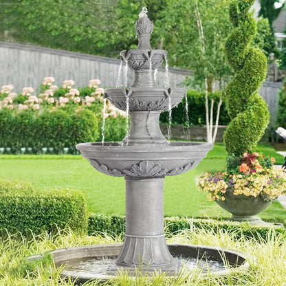 Outdoor Water Fountain 3-Tier 48.4" – Italian Cascading Garden Fountain with Carved Flowers, IPX5 Pump, Large Floor-Standing Resin Bubbler for Patio, Yard & Home Decor