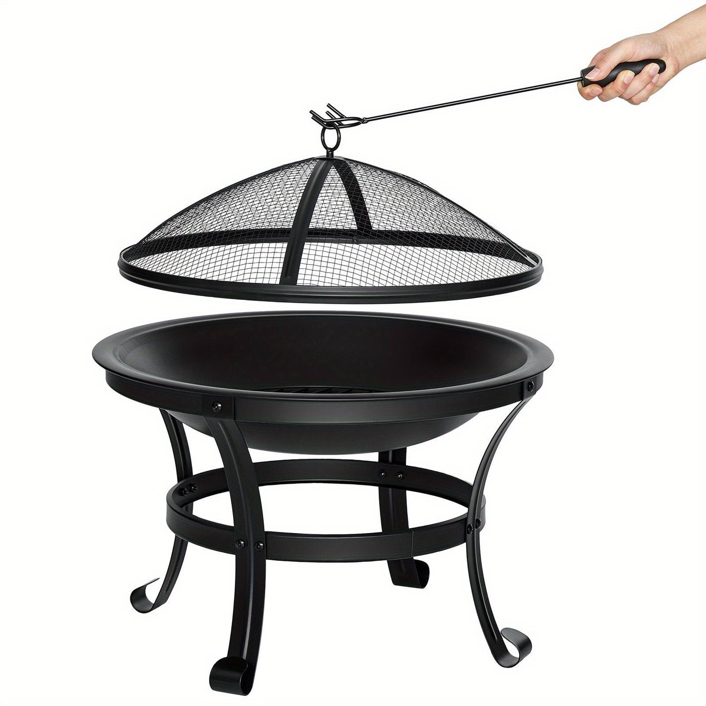 Wood Burning Fire Pit 22 Inch Portable Rust-Proof Steel Bowl with Mesh Spark Screen Log Grate Fire Poker for BBQ Camping Backyard Porch Deck Easy Assembly