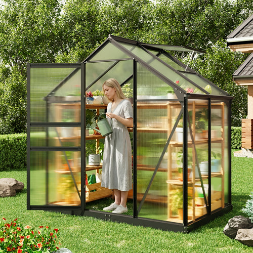 Polycarbonate Greenhouse 6x4ft Walk-In with Aluminum Frame & Roof Ventilation | Durable Outdoor Garden Greenhouse Easy Assembly | Backyard Year-Round Growing