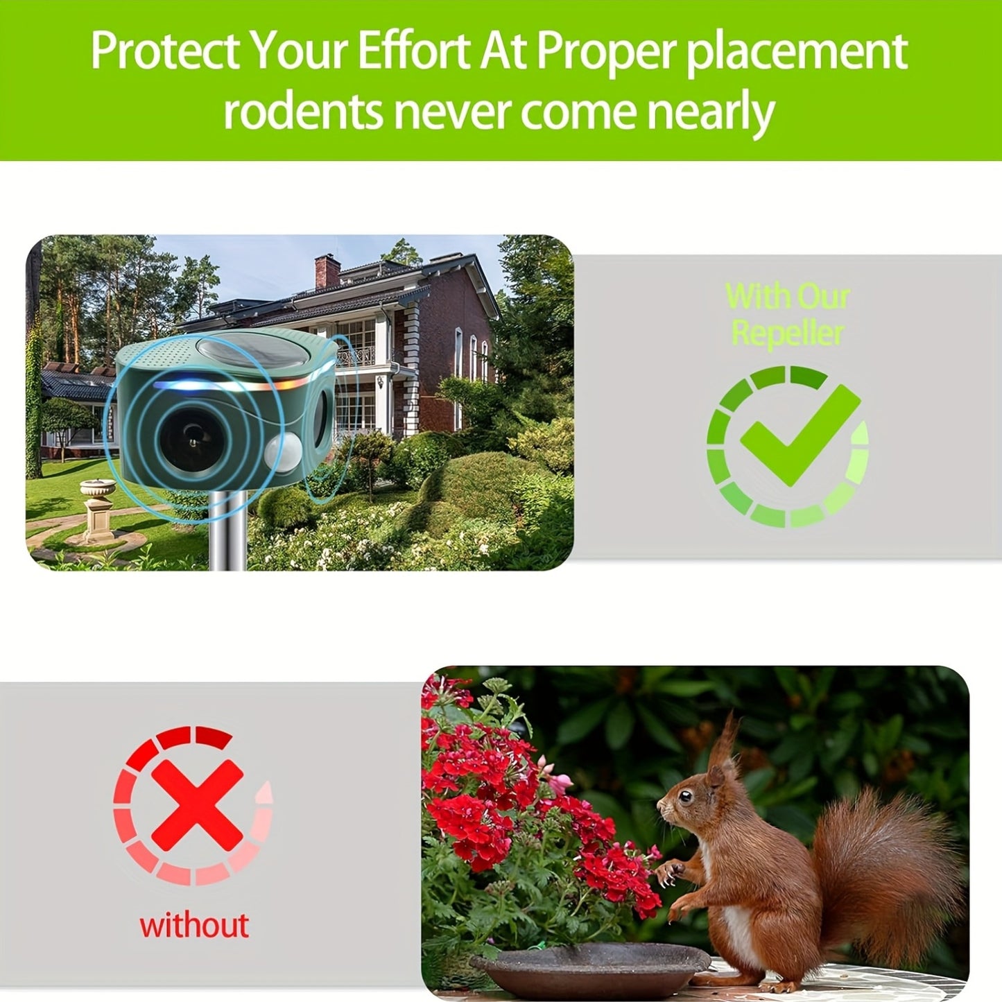 Ultrasonic Animal Repeller | Solar Motion Sensor Deer Cat Dog Garden