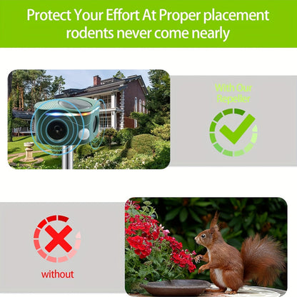 Ultrasonic Animal Repeller | Solar Motion Sensor Deer Cat Dog Garden