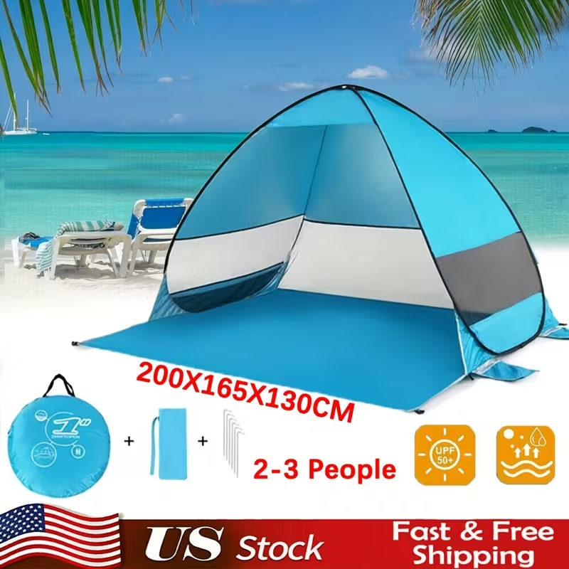 Beach Tent Pop Up Sun Shade 2-3 Person Anti-UV with Carry Bag